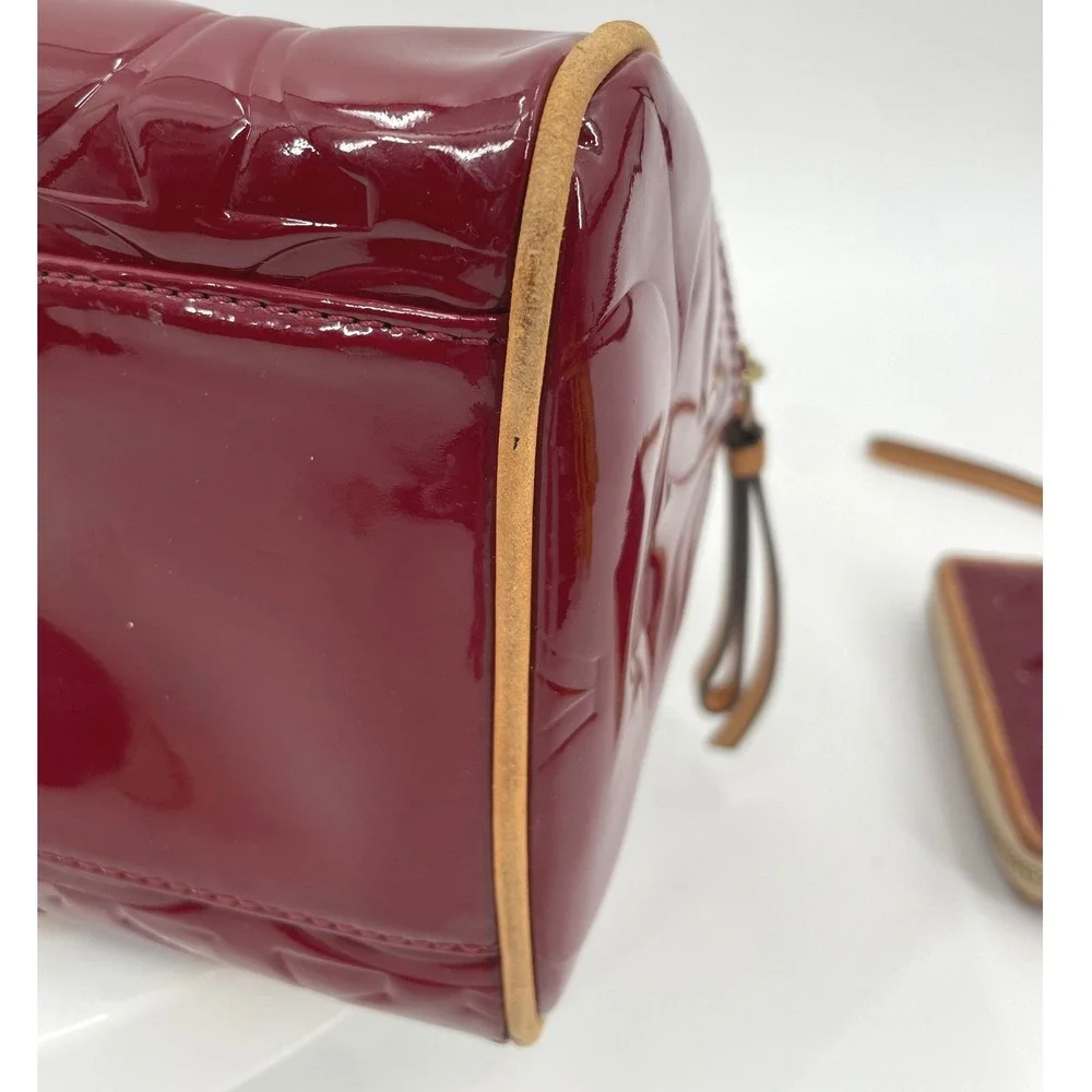 Coach Satchel Bag Women Medium Red Patent Leather Signature C Set Wallet Vintage
